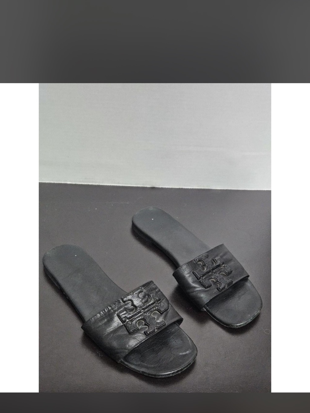 Women’s Black Slide Sandals with Tory Burch Embossed Logo